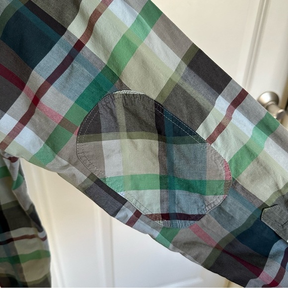 Ted Baker London size 6 XXL Mens Plaid Button Up cotton shirt Elbow Patch Spring - Picture 5 of 6